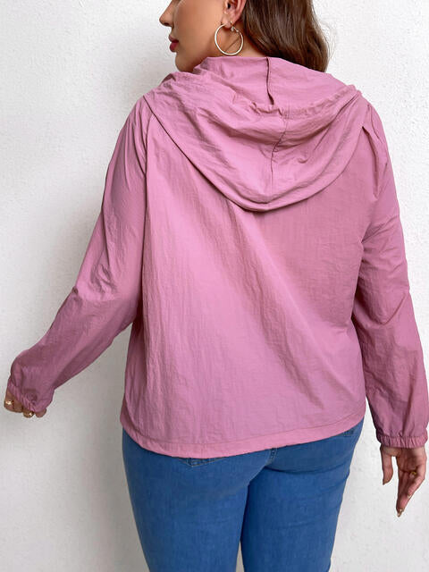 Plus Size Zip-Up Drawstring Hooded Jacket with Pockets - Kawaii Stop - Chunky Scarf, Colorful Top, Comfortable, Drawstring Hood, Fashion, Jacket, Jackets, Leggings, Machine Wash, Must-Have, Normal Thickness, Plus Size, Pockets, Ship From Overseas, Tumble Dry, Women's Clothing, Z@Q