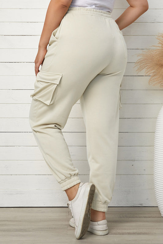 Plus Size Elastic Waist Joggers with Pockets - Kawaii Stop - Bottoms, Capris, Casual Elegance, Chic Style, Comfortable Fit, Drawstring, Easy Care, Elastic Waist, Pants, Plus Size Joggers, Pockets, Polyester Spandex Blend, Ship From Overseas, Statement Piece, SYNZ, Versatile Fashion, Women's Clothing
