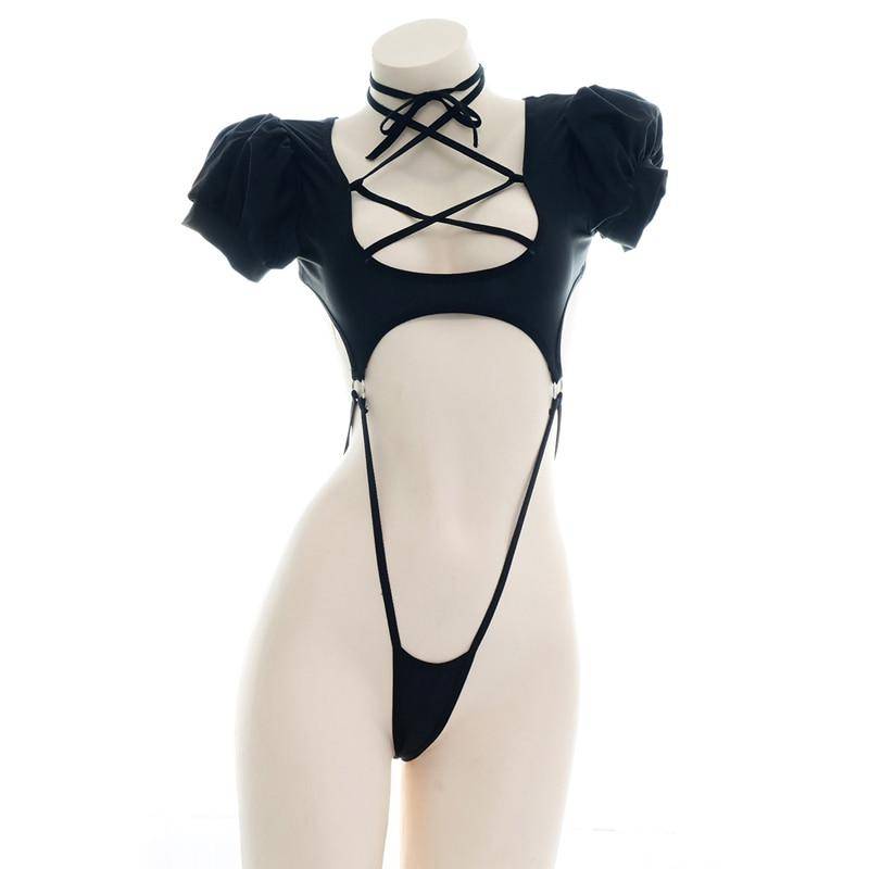 One-piece Swimsuit Costume - Kawaii Stop - Adult Games, Anime, Black, Bodysuit, Clothing, Cosplay, Costume, Cross, Intimates, One Piece, One Piece Swimsuits, Party, Pool, Puff Sleeve, Sets, Sexy Lingerie, Sexy Products, Straps, Student, Swimsuit, Swimsuits, Swimwear, Uniform, Women's, Women's Clothing &amp; Accessories