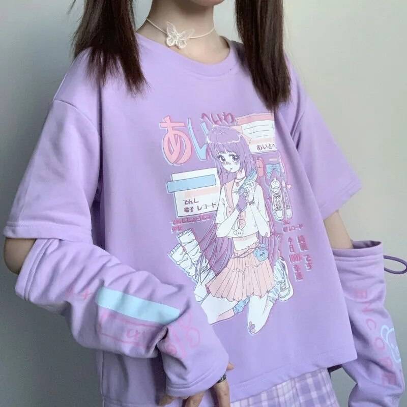Anime Streetwear T-Shirt - Kawaii Stop - Anime, Clothes, Clothing, E Girl, For Women, Graphic Top, Harajuku, Japanese Streetwear, Kawaii, Summer Tops, T Shirt, T-Shirts, Tops &amp; Tees, With Arm Cover, Women's Clothing &amp; Accessories