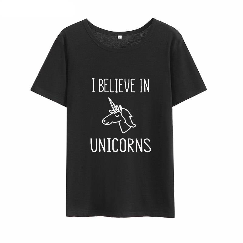 Believe In Unicorns T-Shirt - Kawaii Stop - Adorable, Autumn, Black, Broadcloth, Cotton, Cute, Fashion, Gray, Harajuku, Japanese, Kawaii, Korean, Letter, O-Neck, Pink, Short Sleeve, Spring, Summer, T-Shirts, Tees, Tops, Tops &amp; Tees, Unicorn, White, Winter, Women's Clothing &amp; Accessories