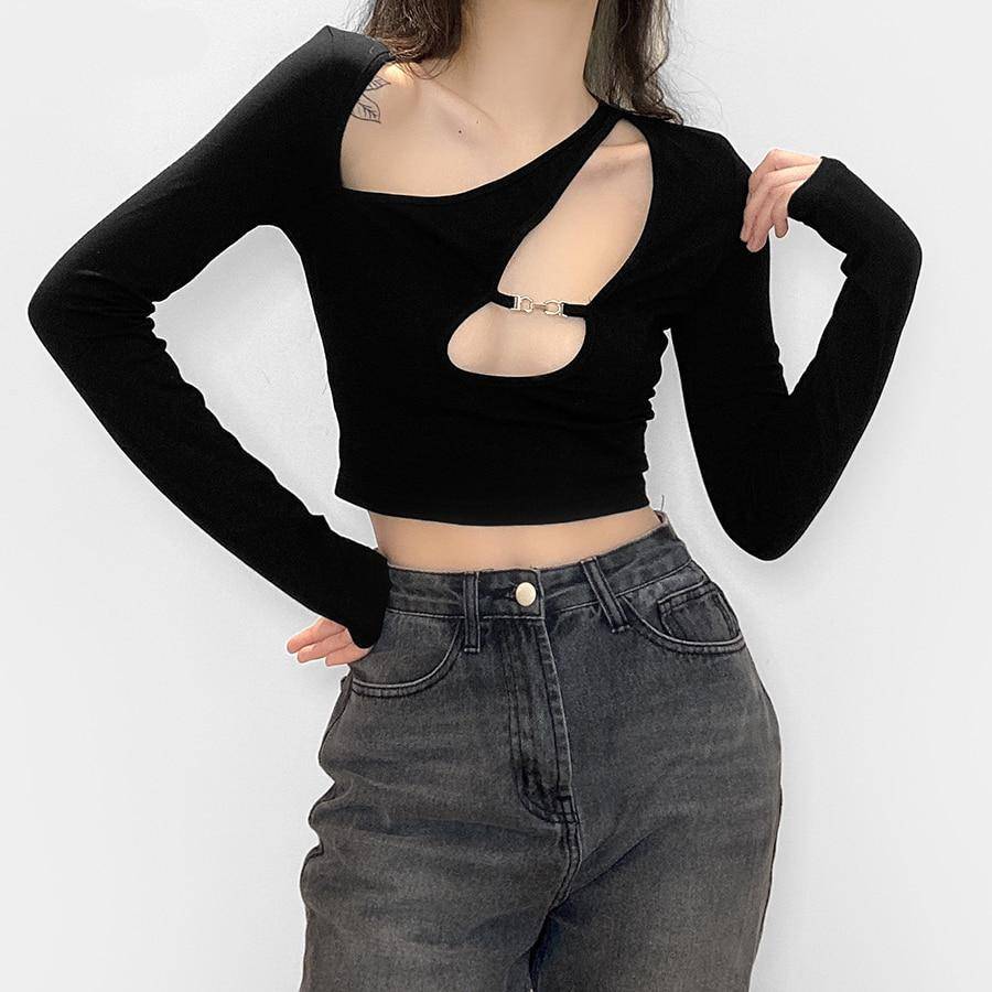 Black Dragon Crop Top - Kawaii Stop - Adorable, Asymmetrical, Autumn, Black, Camis &amp; Tops, Casual, Crop, Crop Top, Cute, Dragon, Fashion, Harajuku, Hollow Out, Japanese, Kawaii, Knitted, Korean, Polyester, Sexy, Solid, Spandex, Spring, Tees, Top, Tops, Tops &amp; Tees, White, Women's Clothing &amp; Accessories