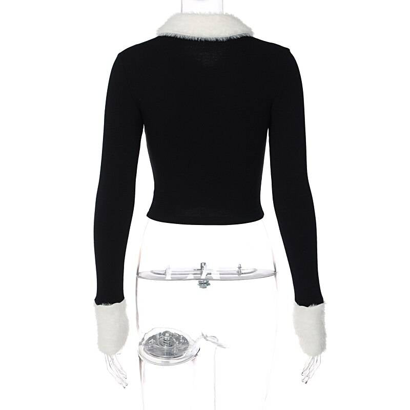 Casual Long Sleeve Blouses - Kawaii Stop - Blouses, Blouses &amp; Shirts, Casual, Crop Tops, Dark, Fashion, Faux, Fur, Goth, Gothic, Grunge, Long Sleeve, Mall, Patchwork, Shirts, Single-Breasted, Tops &amp; Tees, Women, Women's Clothing &amp; Accessories, Y2k