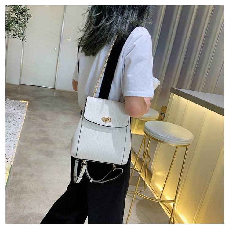 Chain Detail Backpack - Kawaii Stop - Backpacks, Black, Cute, Fashion, Harajuku, Japanese, Kawaii, Korean, Polyester, Silt Pocket, Thread, White, Women Bags &amp; Wallets