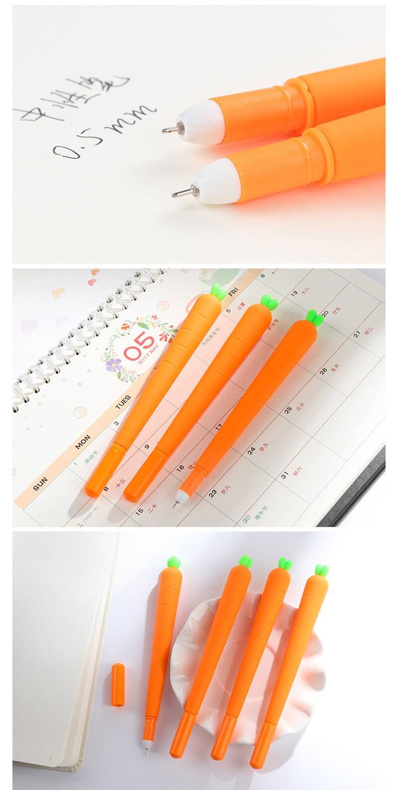 Cute Carrot Shape Gel Pens - Kawaii Stop - Carrot, Cute, Gel Pen, Gift, Kawaii, Kids, Lifelike, Office, Pen, Pens &amp; Pencils, School, Signing, Silicone, Stationary &amp; More, Stationery, Student, Supply, Writing