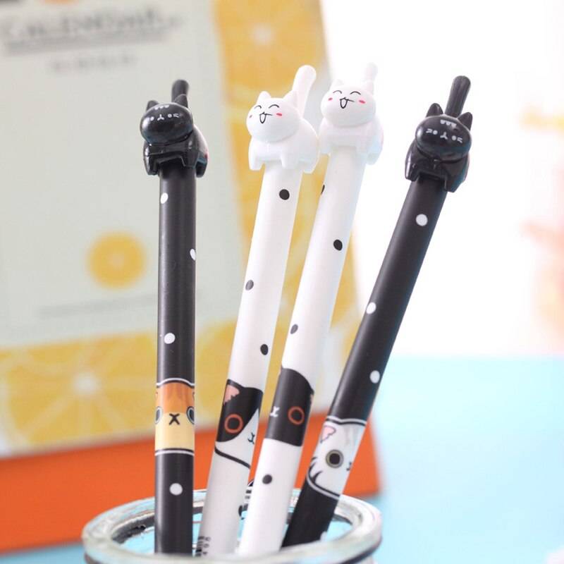 4x Cute Cat Pattern Gel Pen Set - Kawaii Stop - 0.38mm, Black, Cat, Cute, Gel, Gift, Ink, Kids, Office, Pattern, Pen, Pens &amp; Pencils, School, Signing, Stationary &amp; More, Stationery, Supply, White, Writing