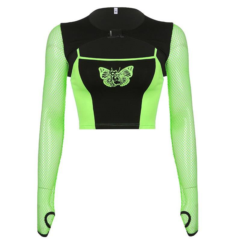 Cyber Goth 2 Piece Set - Kawaii Stop - 2 Piece Sets, Aesthetic, Buckle, Butterfly, Camis, Camis &amp; Tops, Crop, Cyber, Dark, Fishnet, Goth, Gothic, Patchwork, Print, Punk, Shrug, T-Shirts, Techwear, Tops, Tops &amp; Tees, Tops6971, Women, Women's Clothing &amp; Accessories
