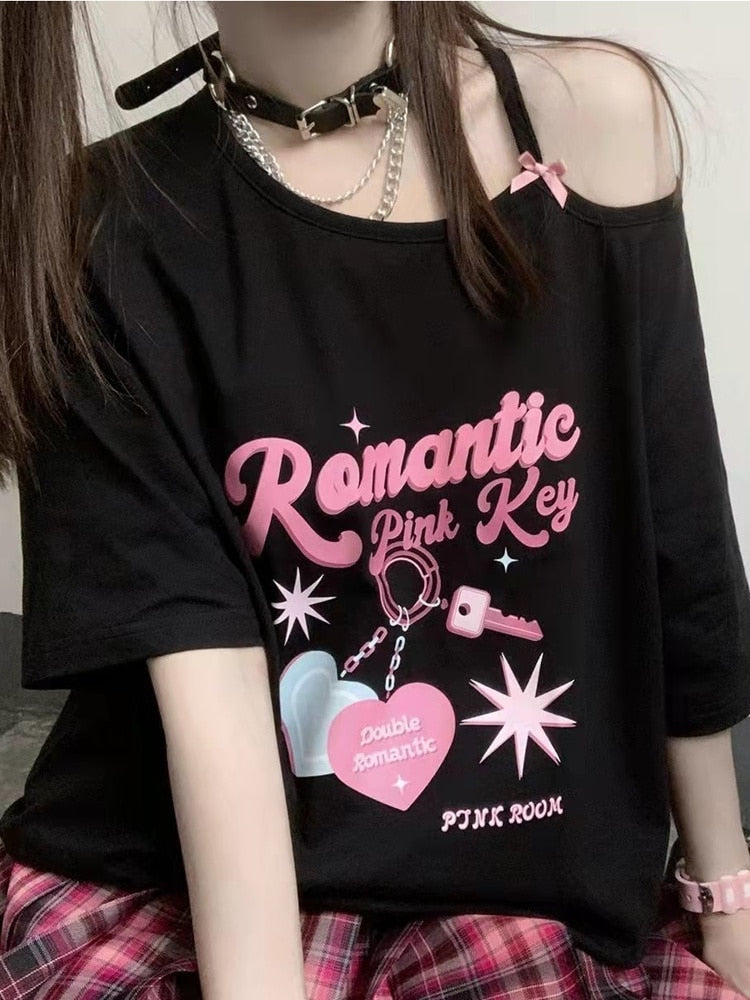 Romantic Pink Key T-shirt - Kawaii Stop - Cute, Double Romantic., Fashion, Graphic Tees, Kawaii, Key Pink Room, Korean, Off Shoulder, Off The Shoulder Tops, Pink, Pink Room, Romantic, Romantic Pink Key, Sexy, Shirt, Sweet Girl, T Shirt, T-Shirts, Tops &amp; Tees, Women, Women's Clothing &amp; Accessories, Y2k