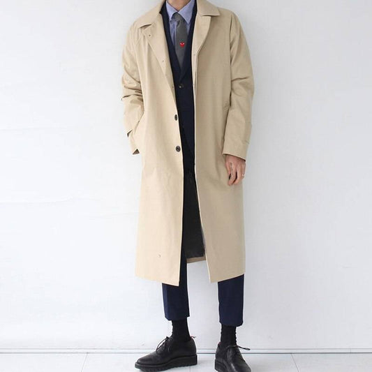 Denim Trench Coat - Kawaii Stop - Adorable, Broadcloth, Casual, Conventional, Cotton, Cute, Fashion, Harajuku, Japanese, Kawaii, Korean, Long, Men's Clothing &amp; Accessories, Men's Jackets, Men's Jackets &amp; Coats, Pockets, Polyester, Single-Breasted, Street Fashion, Streetwear, Trench, Turn-Down Collar, Wide-Waisted