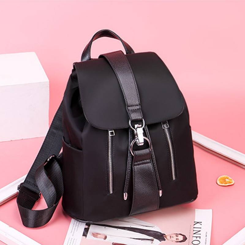 Double Zipper Nylon Backpack - Kawaii Stop - Backpacks, Cute, Fashion, Harajuku, Japanese, Kawaii, Korean, Lock, Nylon, Polyester, Silt Pocket, Women Bags &amp; Wallets, Zipper