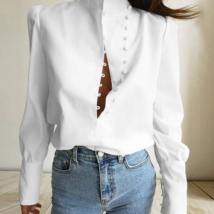 Elegant Turtleneck Blouse - Kawaii Stop - Blouse, Blouses &amp; Shirts, Button, Button Fly, Cute, Elegant, Korean, Office, Polyester, Puff Sleeve, Tops &amp; Tees, Turtleneck, Women, Women's Clothing &amp; Accessories