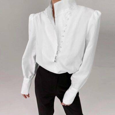 Elegant Turtleneck Blouse - Kawaii Stop - Blouse, Blouses &amp; Shirts, Button, Button Fly, Cute, Elegant, Korean, Office, Polyester, Puff Sleeve, Tops &amp; Tees, Turtleneck, Women, Women's Clothing &amp; Accessories