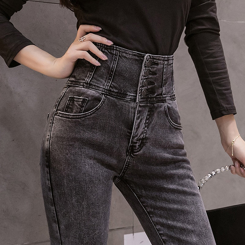 Slimming High Waist Jeans - Kawaii Stop - Autumn, Bottoms, Brushed, Drape, Fashion, Flared Trousers, High Waist, Jeans, New, Retro, Slimming, Stretch, Women's Clothing &amp; Accessories, Women's Jeans