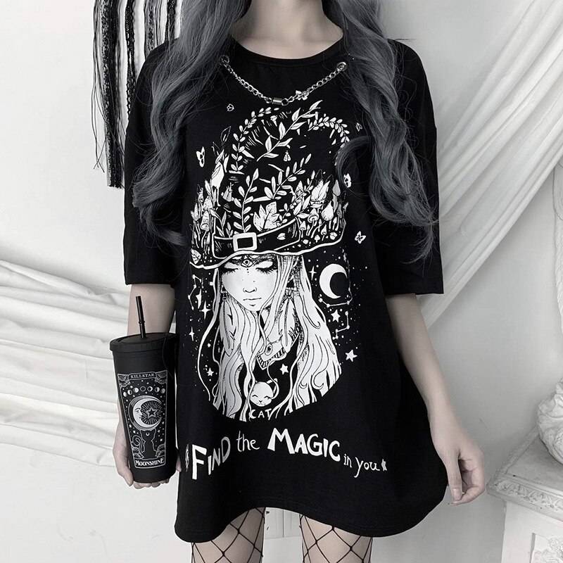 Find The Magic In You - Kawaii Stop - Adorable, Black, Broadcloth, Casual, Cotton, Cute, Fashion, Gothic, Harajuku, Japanese, Kawaii, Korean, Long, Loose, O-Neck, Oversized, Print, Punk, Street Fashion, Streetwear, Summer, Swith, T Shirt, T-Shirts, Tees, Top, Tops, Tops &amp; Tees, Vintage, Women, Women's Clothing &amp; Accessories