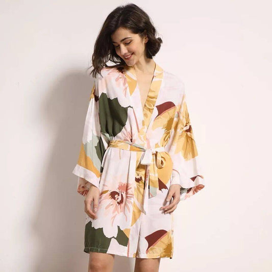 Floral Printed Cotton Robe - Kawaii Stop - Kawaii Shop