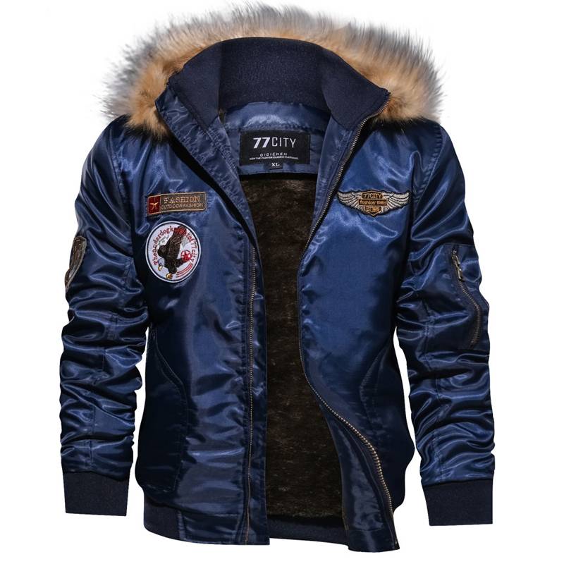 Fur Collar Military Flight Jacket - Kawaii Stop - Fleece, Men's Clothing &amp; Accessories, Men's Jackets, Men's Jackets &amp; Coats, Thick, Vests &amp; Waistcoats, Warm, Washable, Windproof