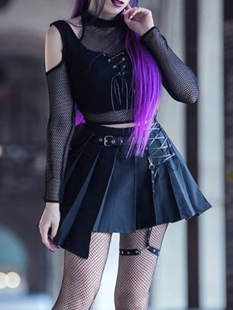 Fishnet Cut Out Halter Tops - Kawaii Stop - Alt, Bandage, Black, Clothing, Crop, Crop Tops, Cut Out, Dark, Fishnet, Goth, Gothic, Grunge, Halter, Mall, Open, Punk, Sexy, Shoulder, T-Shirts, Techwear, Tops, Tops &amp; Tees, Tops6971, Women, Women's Clothing &amp; Accessories