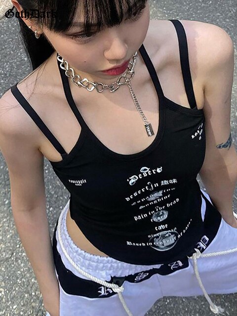 Grunge Style Cami - Kawaii Stop - Aesthetic, Backless, Black, Bodycon, Camis, Camis &amp; Tops, Crop Tops, Dark, Fashion, Goth, Gothic, Halter, Mall, Print, Punk, Streetwear, Techwear, Tops &amp; Tees, Tops6971, Women, Women's Clothing &amp; Accessories