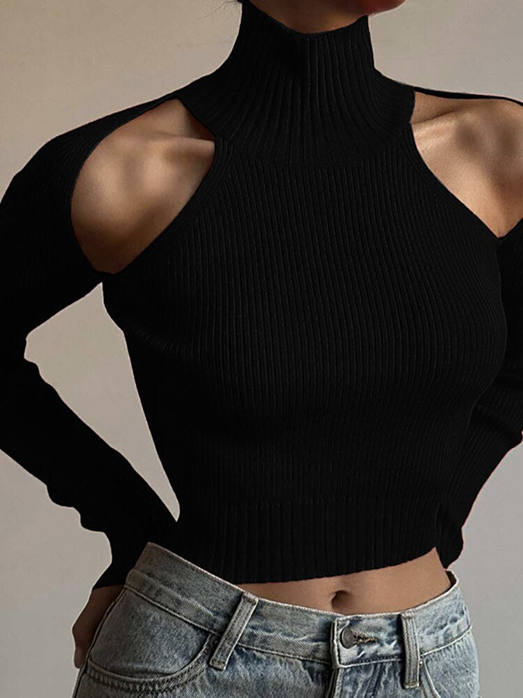 Dark Techwear Cut Out Tee - Kawaii Stop - Basic, Casual, Crop, Crop Tops, Cut Out, Cyber, Dark, Goth, Gothic, Grunge, Knitted, Punk, Ribbed, T Shirt, T-Shirts, Techwear, Tops, Tops &amp; Tees, Tops6971, Turtleneck, Women, Women's Clothing &amp; Accessories, Y2k