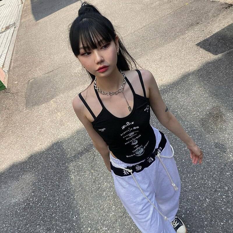 Grunge Style Cami - Kawaii Stop - Aesthetic, Backless, Black, Bodycon, Camis, Camis &amp; Tops, Crop Tops, Dark, Fashion, Goth, Gothic, Halter, Mall, Print, Punk, Streetwear, Techwear, Tops &amp; Tees, Tops6971, Women, Women's Clothing &amp; Accessories