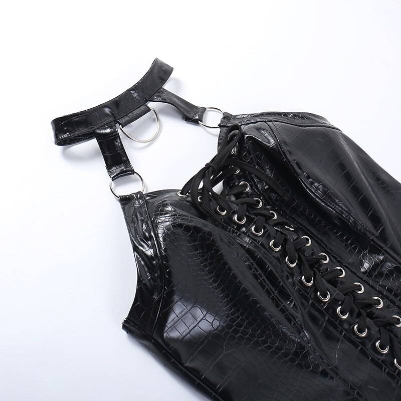 Grunge Style Halter Tops - Kawaii Stop - Aesthetic, Alt, Backless, Camis &amp; Tops, Clothe, Club, Crop Top, Crop Tops, Dark, Eyelet, Faux, Goth, Gothic, Grunge, Halter, Mall, PU, Punk, Sexy, Style, Techwear, Tie Up, Tops, Tops &amp; Tees, Tops6971, Women, Women's Clothing &amp; Accessories
