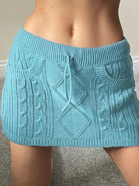 Knitted Mini Skirts - Kawaii Stop - Bodycon, Bottoms, Elasticity, Harajuku, Kawaii, Knitted, Lace Up, Low-Waist, Pencil, Pocket, Skinny, Skirt, Skirts, Streetwear, Women, Women's Clothing &amp; Accessories, Wrap, Y2k