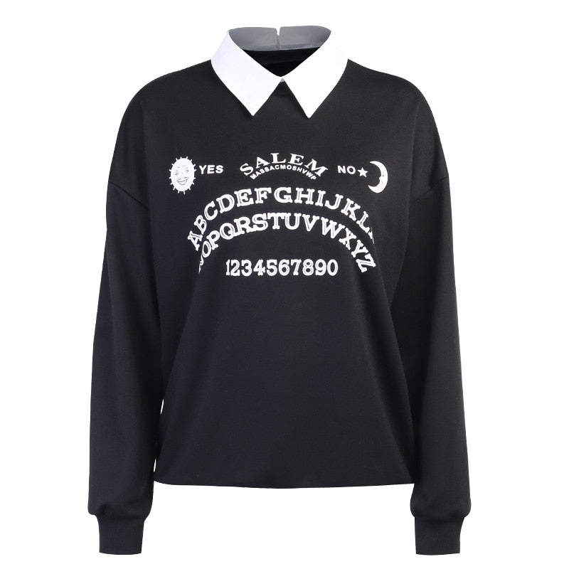 Gothic Ouija Board Sweater - Kawaii Stop - Adorable, Autumn, Black, Broadcloth, chic, Cute, Fashion, Goth, Gothic, Grunge, Harajuku, Hoodie, Hoodies, Hoodies &amp; Sweatshirts, Japanese, Kawaii, Korean, Letter, Long Sleeve, Loose, Men's Clothing &amp; Accessories, Men's Sweaters &amp; Hoodies, Men's Tops &amp; Tees, Ouija, Ouija Board, Oversized, Patchwork, Polyester, Print, Pullovers, Punk, Spring, Street Fashion, Streetwear, Tops &amp; Tees, Women, Women's Clothing &amp; Accessories