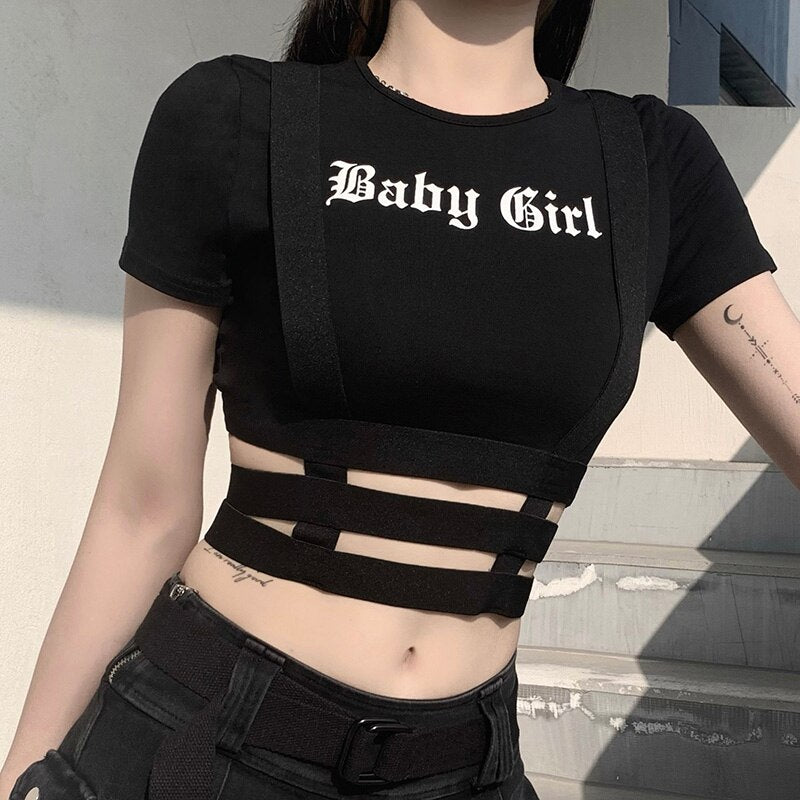 Baby Girl Crop Top - Kawaii Stop - Adorable, Basic, Black, Blouses &amp; Shirts, Bodycon, Broadcloth, chic, Cotton, Crop Top, Cute, Fashion, Goth, Harajuku, Hollow Out, Japanese, Kawaii, Korean, Letter, O-Neck, Patchwork, Print, Punk, Sexy, Short Sleeve, Street Fashion, Streetwear, Summer, T Shirt, T-Shirts, Tees, Top, Tops, Tops &amp; Tees, Women, Women's Clothing &amp; Accessories