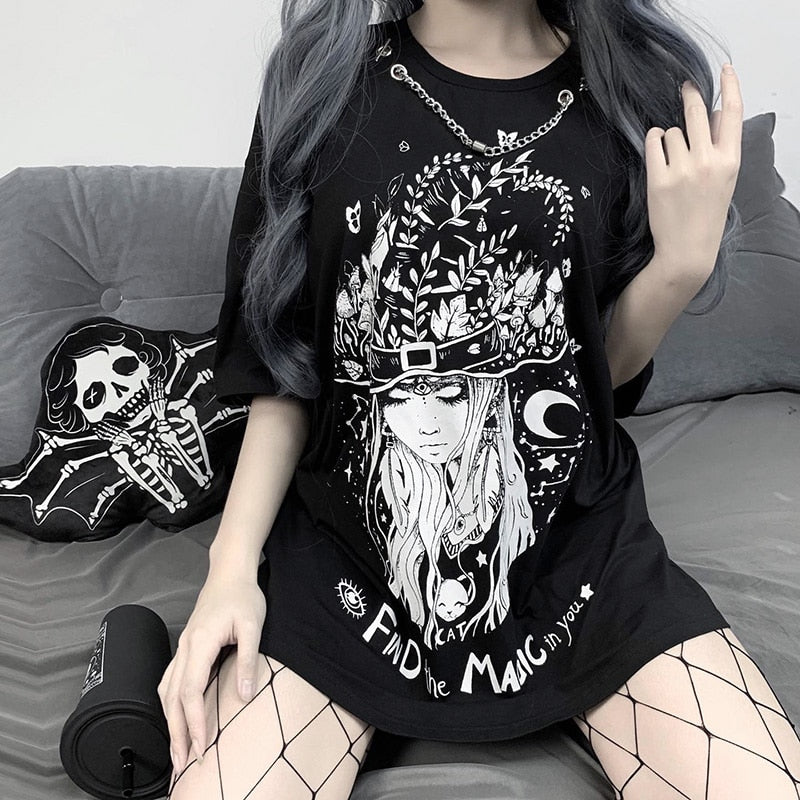 Find The Magic In You - Kawaii Stop - Adorable, Black, Broadcloth, Casual, Cotton, Cute, Fashion, Gothic, Harajuku, Japanese, Kawaii, Korean, Long, Loose, O-Neck, Oversized, Print, Punk, Street Fashion, Streetwear, Summer, Swith, T Shirt, T-Shirts, Tees, Top, Tops, Tops &amp; Tees, Vintage, Women, Women's Clothing &amp; Accessories
