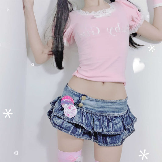 Mini Japanese Lolita Skirt - Kawaii Stop - A-Line, Anime, Bottoms, Bud Skirt, Clothing, Denim Skirts, Japanese Girl, Lolita, Low-Waist, New, Night Club, Party Wear, Pleated, punk style, Skirt, Skirts, Solid, Super Mini, Women's Clothing &amp; Accessories