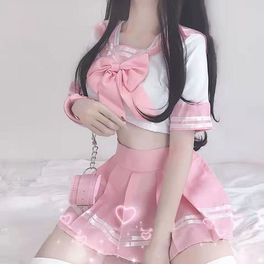 Japanese School Girl Two Piece Set - Kawaii Stop - Adult Games, Anime, Bottoms, Casual, Clothes, Cosplay, Crop Tops, E Girl, Harajuku, Indie, Intimates, Japanese, Kawaii, Mini, Pink, Pleated Skirts, School Uniform, Sets, Sexy Products, Shirt, Skirts, Tops &amp; Tees, Two Piece Set, Woman, Women's Clothing &amp; Accessories