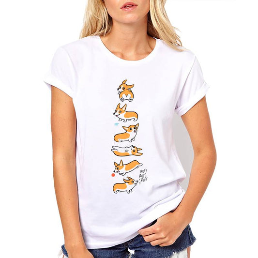 Kawaii Corgi T-Shirt - Kawaii Stop - Adorable, Cute, Fashion, Harajuku, Japanese, Kawaii, Knitted, Korean, O-Neck, Polyester, Short Sleeve, Spandex, T-Shirts, Tees, Tops, Tops &amp; Tees, White, Women's Clothing &amp; Accessories
