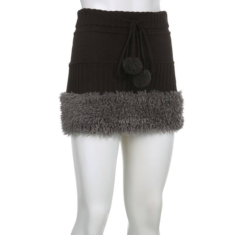 Knitted Retro Mini Skirt - Kawaii Stop - 90s, Bottom, Bottoms, Dark, Dropped, Faux, Fur, Goth, Gothic, Grunge, Hem, Knitted, Mini, Retro, Sexy, Skirt, Skirts, Streetwear, Vintage, Winter, Women, Women's Clothing &amp; Accessories, Y2k