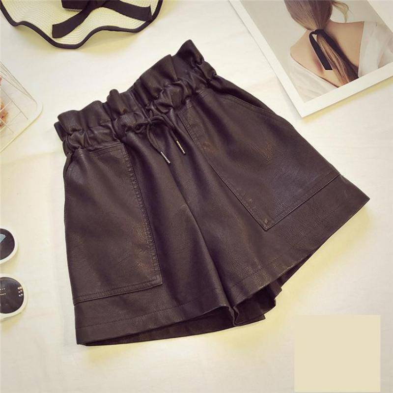 Korean Styled Leather Women's Shorts - Kawaii Stop - Adorable, Black, Bottoms, Brown, Cute, Fashion, Harajuku, Japanese, Kawaii, Korean, PU Leather, Shorts, Solid, Street Fashion, Streetwear, Women's Clothing &amp; Accessories