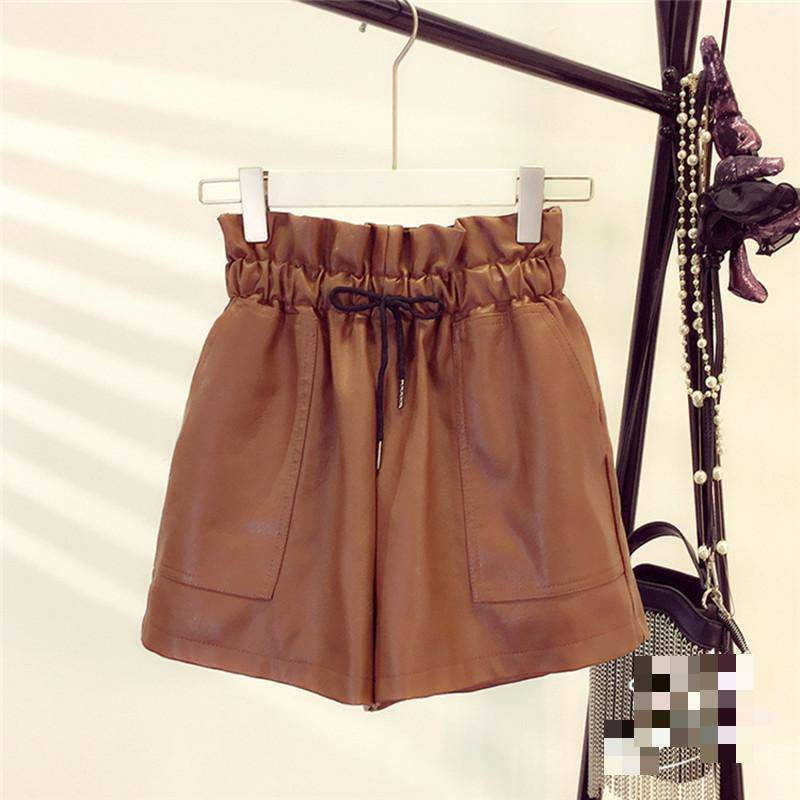 Korean Styled Leather Women's Shorts - Kawaii Stop - Adorable, Black, Bottoms, Brown, Cute, Fashion, Harajuku, Japanese, Kawaii, Korean, PU Leather, Shorts, Solid, Street Fashion, Streetwear, Women's Clothing &amp; Accessories