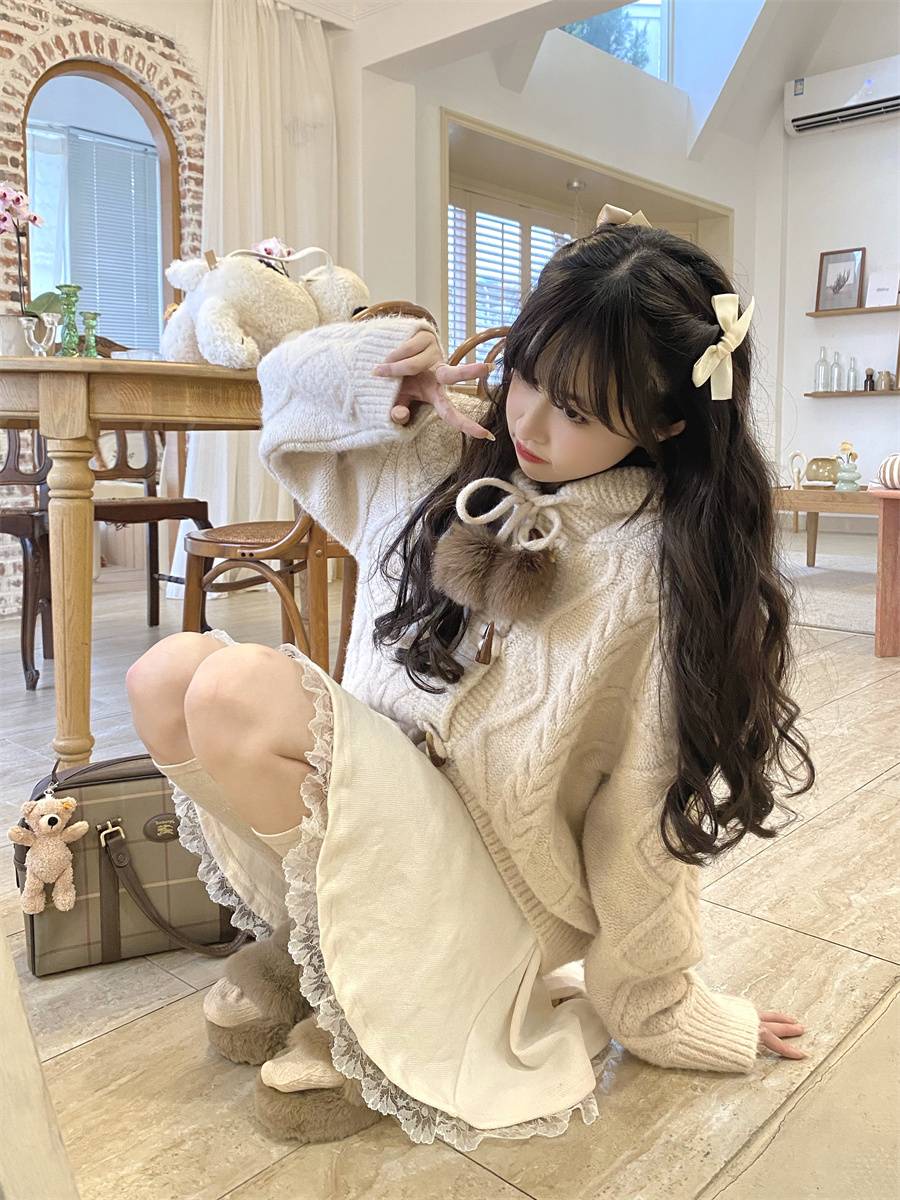 Lace-Accented Knitted Dress - Kawaii Stop - All Dresses, Casual, Dress, Dresses, Fashion, Female, Kawaii, Knitted, Korean, Lace, Mini, Party, Patchwork, Slim, Solid, Sweater, Winter, Women, Women's Clothing &amp; Accessories