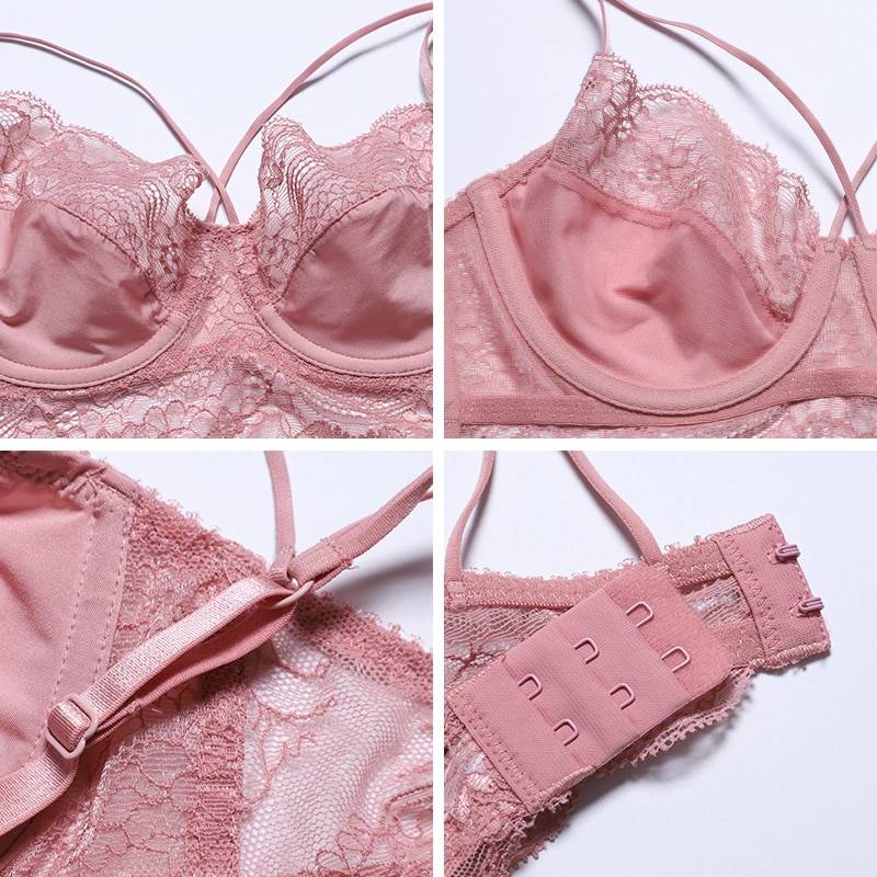 Lace Lingerie Set - Kawaii Stop - Autumn, Black, Bra, Breathable, Briefs, Comfortable, Cotton, Cute, Gray, High Waist, Intimates, Lace, Lingerie, Non-Convertible Straps, Panties, Pink, Set, Sets, Sexy, Spandex, Spring, Summer, Tow Hook-and-Eye, Underwear, Underwire, Unlined, Winter, Women's Clothing &amp; Accessories