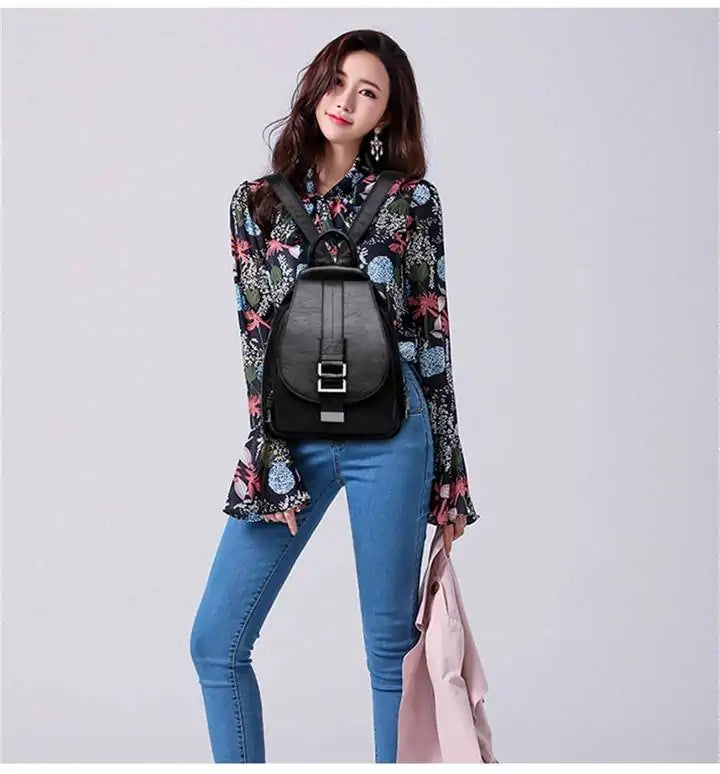Leather Backpack for Women - Kawaii Stop - Backpack, Backpacks, Black, Blue, Cute, Fashion, Genuine Leather, Harajuku, Japanese, Kawaii, Korean, Leather, Polyester, Purple, Red, Retractable, Solid, Women Bags &amp; Wallets, Zipper