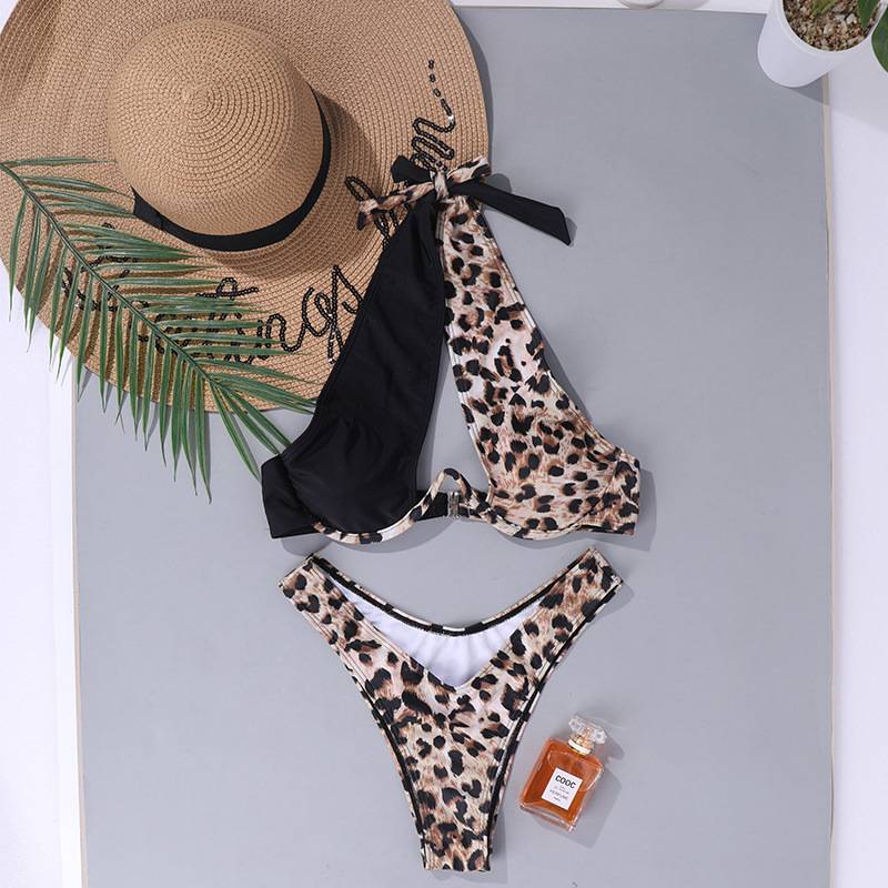 Leopard High Waist Bikini - Kawaii Stop - Beach, Beachwear, Bikini, Bikinis Set, Black, High Waist, Leopard, Sexy, Suit, Swimming, Swimsuit, Swimsuits, Two Piece Swimsuits, Women's Clothing &amp; Accessories