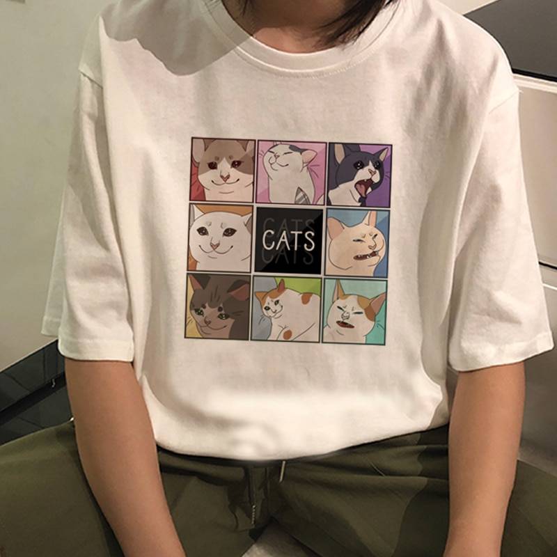 Harajuku Cat Shirt - Kawaii Stop - Cartoon, Casual, Cat, Clothes, Cute, Fun, Harajuku, Loose, Punk, shirt album, Short Sleeve, Spoof, T-Shirts, Tees, Tops, Tops &amp; Tees, Vintage, Women, Women's Clothing &amp; Accessories