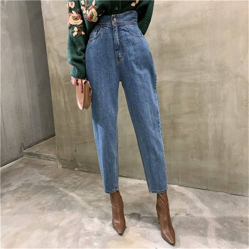 Loose Korean Jeans for Women - Kawaii Stop - Adorable, Blue, Bottoms, Cotton, Cute, Fashion, Harajuku, Japanese, Jeans, Kawaii, Korean, Loose, Polyester, Solid, White, Women's Clothing &amp; Accessories