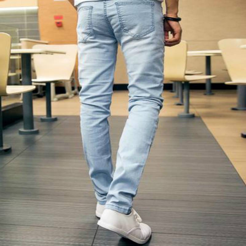 Men's Long Casual Washed Jeans - Kawaii Stop - Cotton Blend Material, Men's Bottoms, Men's Clothing &amp; Accessories, Men's Jeans, Stretch and Slim Fit, Versatile Casual Style, Zipper Fly Closure