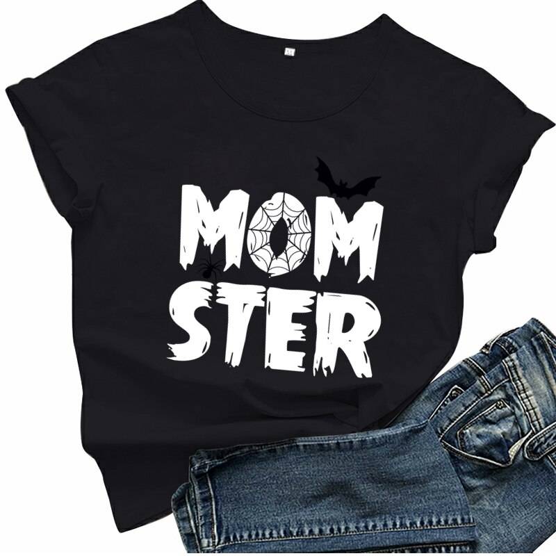 Momster T Shirt - Kawaii Stop - Casual, Festival, Knitted, Letter, O-Neck, Spandex, Street Style, Summer, T-Shirts, Tops &amp; Tees, Women's Clothing &amp; Accessories