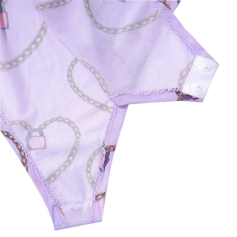Pastel Gothic Mesh Bodysuit - Kawaii Stop - Bodycon, Bodysuits, Casual, Cyber, Dark, Goth, Gothic, Long Sleeve, Mesh, Pastel, Print, Punk, See Through, Sexy, Sheer, T-Shirts, Top, Tops &amp; Tees, Women, Women's Clothing &amp; Accessories, Y2k