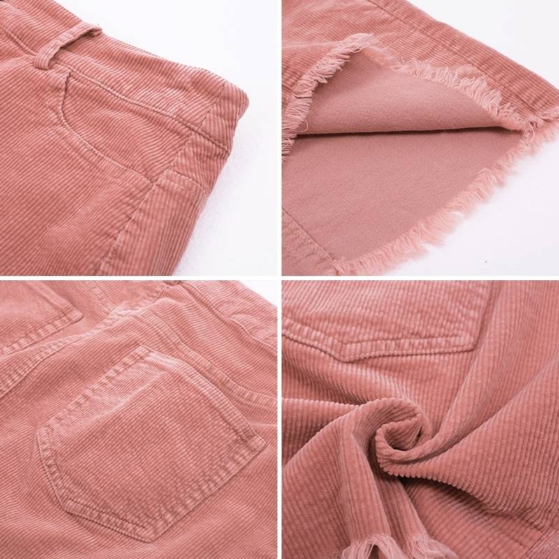 Pink Corduroy Mini Skirt - Kawaii Stop - Above Knee, Bottoms, Button, Casual, Corduroy, Cute, Empire, Fashion, Harajuku, Japanese, Kawaii, Korean, Mini, Pencil, Skirt, Skirts, Solid, Streetwear, Women's Clothing &amp; Accessories