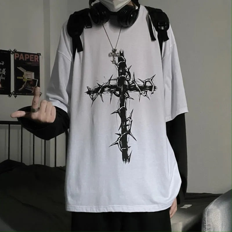 Gothic Cross Oversized T-shirt - T-Shirts - Shirts & Tops - 6 - 2024
