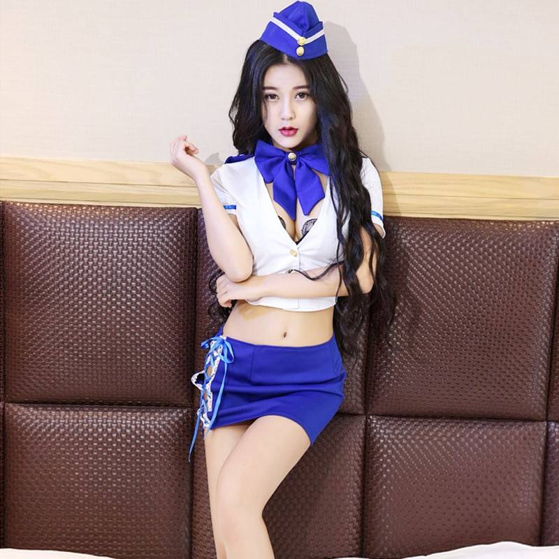 Sexy Air Hostess Costume - Kawaii Stop - Air Hostess, Babydoll, Blue, Cap, Cosplay, Costumes, Cotton, Cute, Erotic, Exotic, Intimates, Kawaii, Lace, Large, Medium, Necktie, Nylon, Panties, Polyester, Set, Sexy, Sexy Lingerie, Sexy Products, Skirt, Skirts, Small, Solid, Spandex, Stewardess, Top, Underwear, Uniforms, V-Neck, Women's
