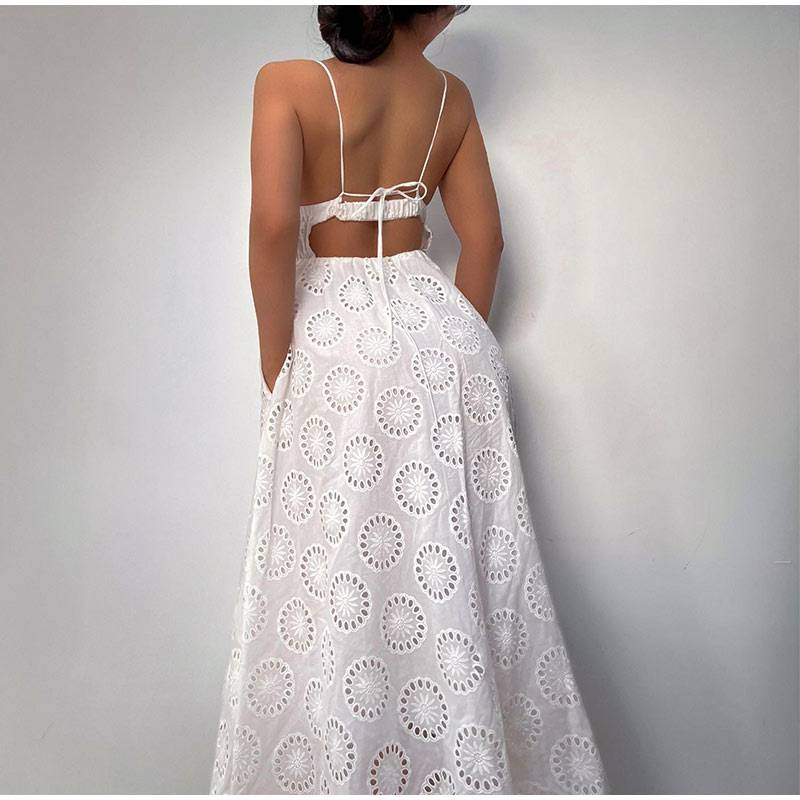 Sexy Backless Lace Dress - Kawaii Stop - All Dresses, Backless, Beach, Camis, Dress, Dresses, Elegant, Embroidery, Female Fashion, Floral, Hollow, Lace Up, Midi, Robe, Sexy, Summer, Women, Women's Clothing &amp; Accessories