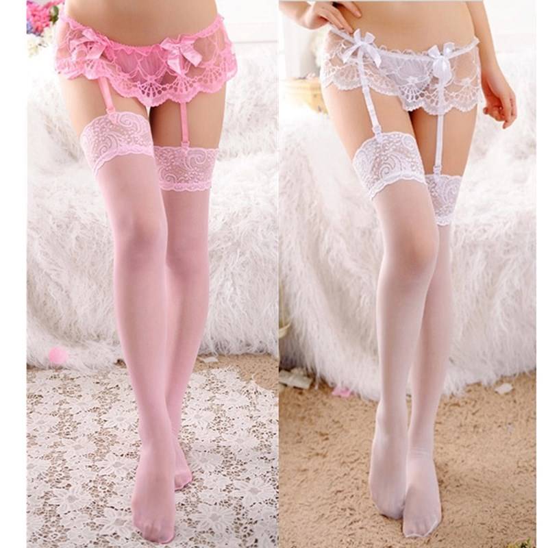 Sexy Floral Lace Stockings With Bowknots - Kawaii Stop - Adorable, Black, Bowknots, Cute, Fashion, garter, Garter Belts, Harajuku, Intimates, Japanese, Kawaii, Korean, Lace, Pink, Polyester, Red, Sets, Sexy Floral, Sexy Lingerie, Sexy Products, Socks &amp; Hosiery, Spandex, Stockings, White, Women's, Women's Clothing &amp; Accessories