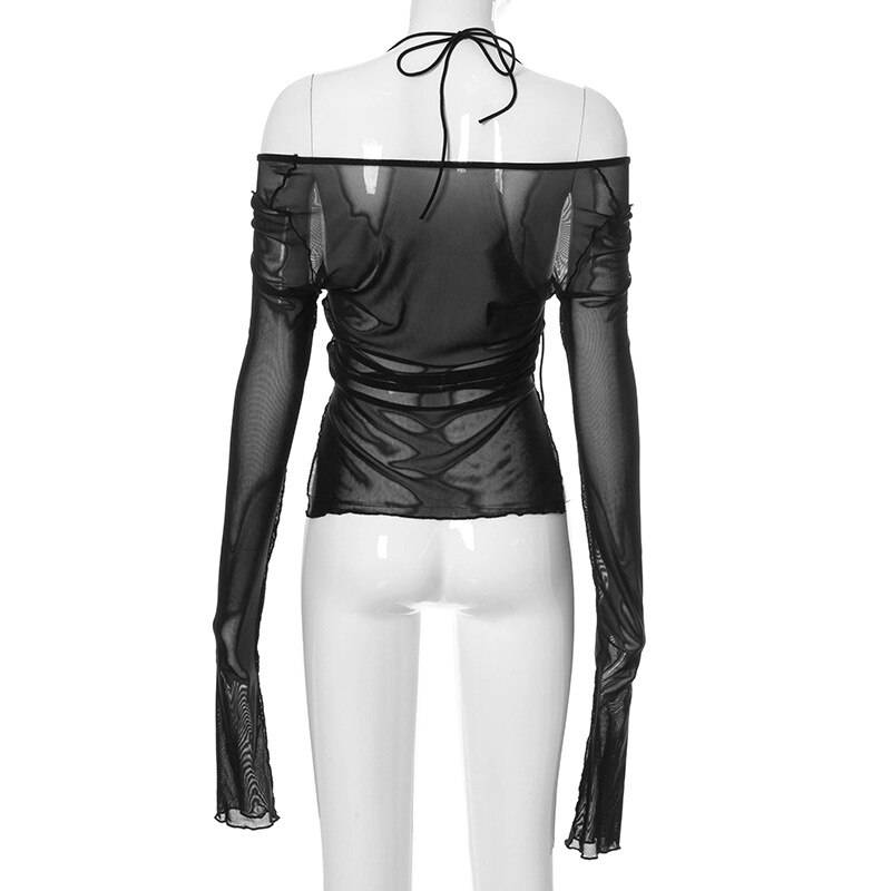 Sexy See Through Techwear Tops - Kawaii Stop - Black, Blouses &amp; Shirts, Camis &amp; Tops, Clothes, Cyber, Dark, Goth, Halter Tops, Lace Up, Mesh, Patchwork, Punk, See Through, Sexy, Split, Summer, T-Shirts, Techwear, Tops &amp; Tees, Tops6971, Women, Women's Clothing &amp; Accessories, Y2k
